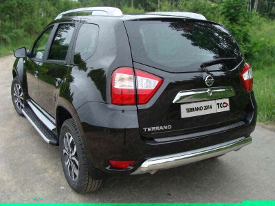 Защита заднего бампера овальная овальная 75х42 мм ТСС для Nissan Terrano 2014-2021