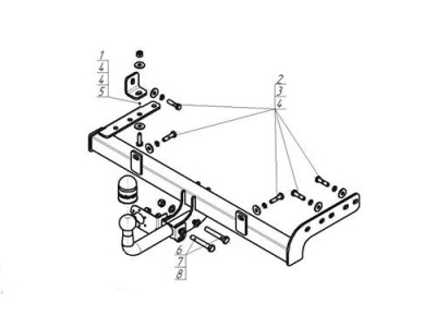 Фаркоп Мотодор шар А с оцинкованным шаром, крепление на двух болтах для Lada Granta/Kalina/Kalina Cross 2004-2021