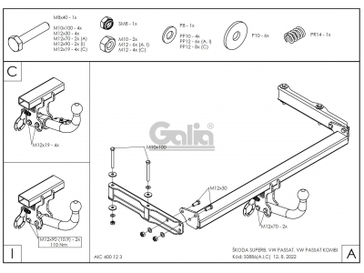 Фаркоп оцинкованный Galia шар A для Volkswagen Passat B5/Skoda Superb 1996-2008