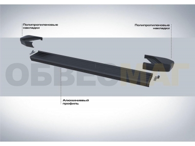 Пороги алюминиевые Rival Black New для Volkswagen Amarok 2010-2016